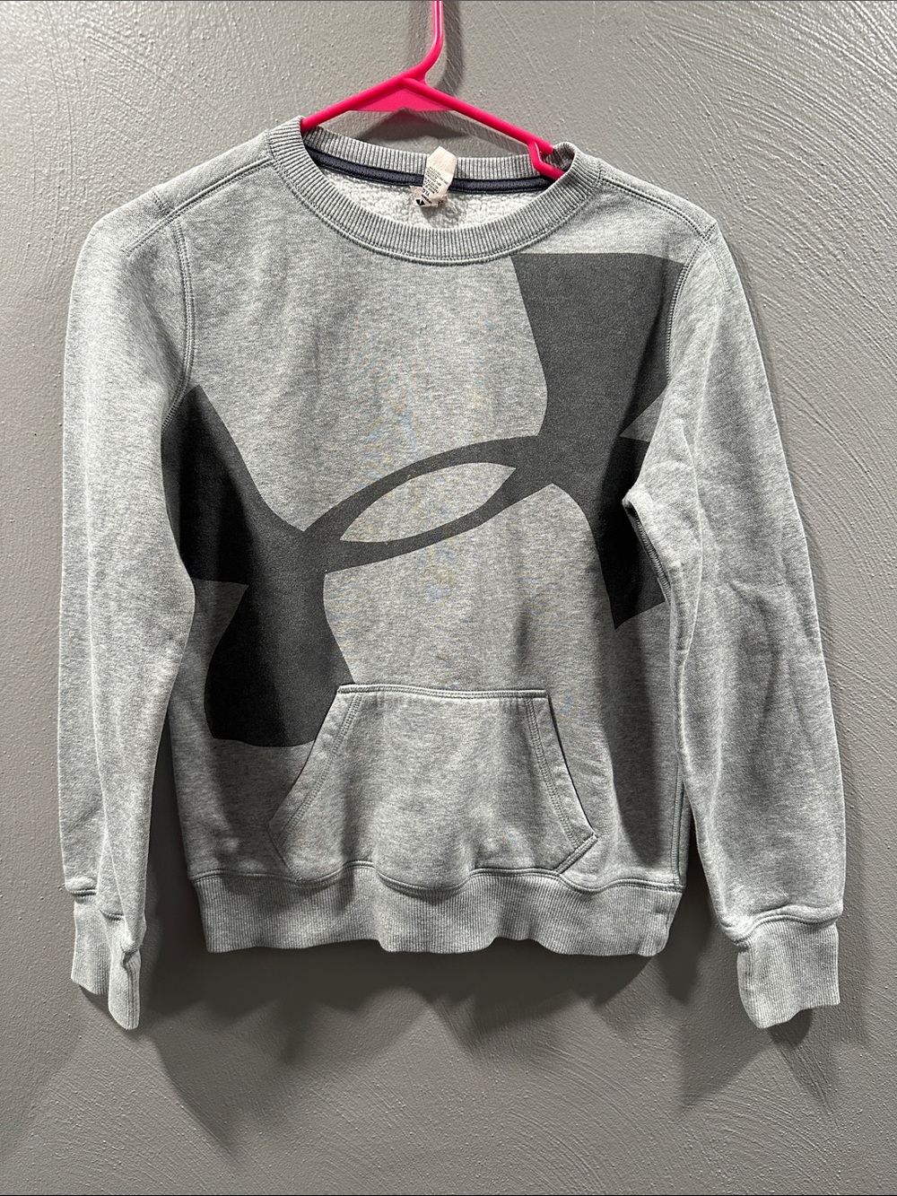 Under Armour Girls Light Gray Crewneck Sweatshirt with Large Black Logo